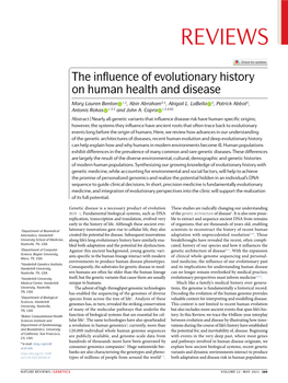 The Influence of Evolutionary History on Human Health and Disease