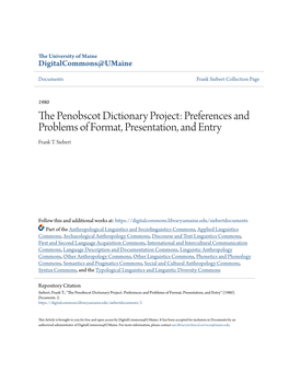 The Penobscot Dictionary Project: Preferences and Entry Binford, 