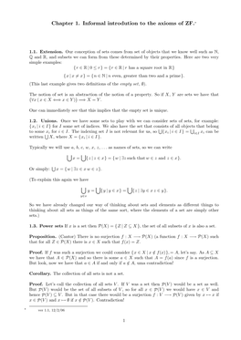 Chapter 1. Informal Introdution to the Axioms of ZF.∗