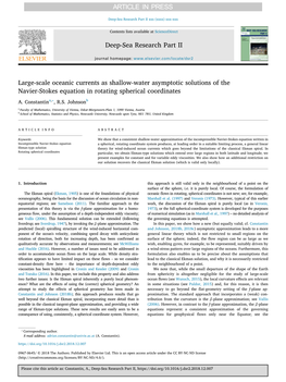 Large-Scale Oceanic Currents As Shallow-Water Asymptotic Solutions of the Navier-Stokes Equation in Rotating Spherical Coordinates ⁎ A