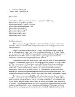 Letter to Committee About Raw Milk