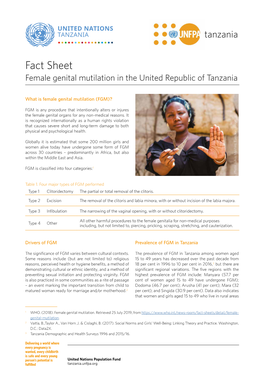 Fact Sheet Female Genital Mutilation in the United Republic of Tanzania