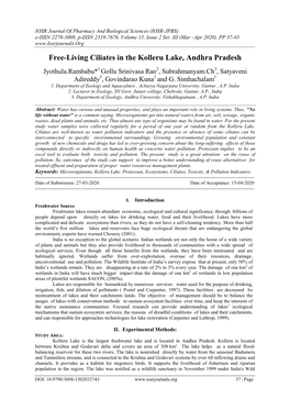 Free-Living Ciliates in the Kolleru Lake, Andhra Pradesh