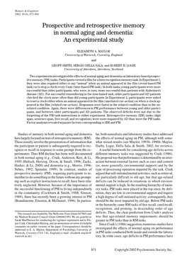 Prospective and Retrospective Memory in Normal Aging and Dementia: an Experimental Study