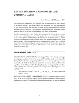 Recent Decisions and Hot Issues: Criminal Cases