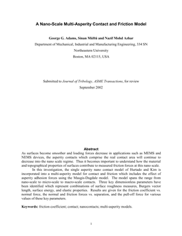 A Nano-Scale Multi-Asperity Contact and Friction Model