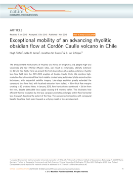 Exceptional Mobility of an Advancing Rhyolitic Obsidian Flow at Cord&Oacute;N Caulle Volcano in Chile
