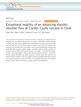 Exceptional Mobility of an Advancing Rhyolitic Obsidian Flow at CordÓN Caulle Volcano in Chile