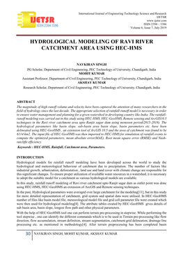 Hydrological Modeling of Ravi River Catchment Area Using Hec-Hms