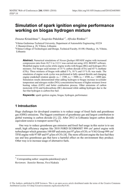 Simulation of Spark Ignition Engine Performance Working on Biogas Hydrogen Mixture