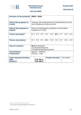 Project XXX Acronym of the Proposal PEPS