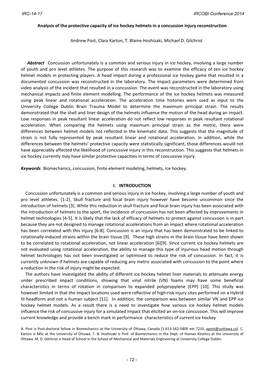 Analysis of the Protective Capacity of Ice Hockey Helmets in a Concussion Injury Reconstruction