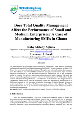 Does Total Quality Management Affect the Performance of Small and Medium Enterprises? a Case of Manufacturing Smes in Ghana