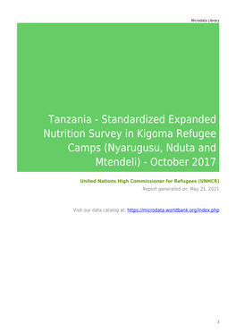 Tanzania - Standardized Expanded Nutrition Survey in Kigoma Refugee Camps (Nyarugusu, Nduta and Mtendeli) - October 2017