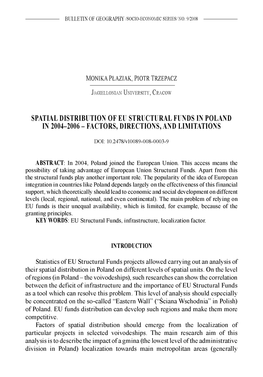 Spatial Distribution of Eu Structural Funds in Poland in 2004-2006 - Factors, Directions, and Limitations