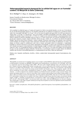 Heterogeneidad Espacio-Temporal De La Calidad Del Agua En Un Humedal Costero: El Marjal De La Safor (Valencia)
