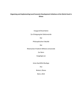 Organising and Implementing Local Economic Development Initiatives at the District Level in Ghana