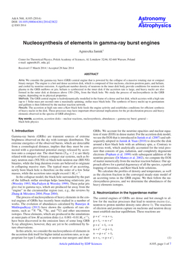 Nucleosynthesis of Elements in Gamma-Ray Burst Engines