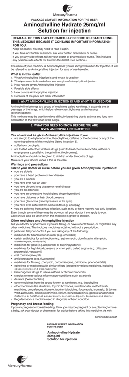 Aminophylline Hydrate 25Mg/Ml Solution for Injection