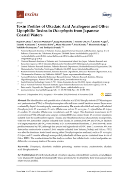 Toxin Profiles of Okadaic Acid Analogues and Other Lipophilic