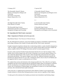 31 January 2017 31 Janvier 2017 the Honourable Ahmed D. Hussen L'honorable Ahmed D. Hussen Minister of Immigration, Refugees