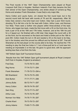The Final Rounds of the 1947 Open Championship Were Played at Royal Liverpool Golf Club in Hoylake