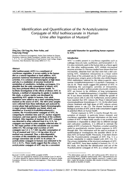 Identification and Quantification of the N-Acetylcysteine Conjugate of Allyl Isothiocyanate in Human Urine After Ingestion of Mustard1