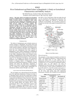 RW05 River Embankment and Bank Failure in Bangladesh: a Study on Geotechnical Characteristics and Stability Analysis Md