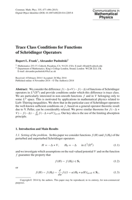 Trace Class Conditions for Functions of Schrödinger Operators