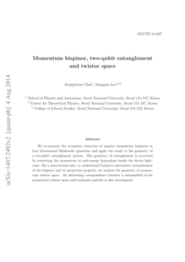 Momentum Bispinor, Two-Qubit Entanglement and Twistor Space