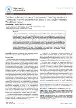 The Need to Enforce Minimum Environmental Flow Requirements in Tanzania to Preserve Estuaries: Case Study of the Mangrove-Fringe