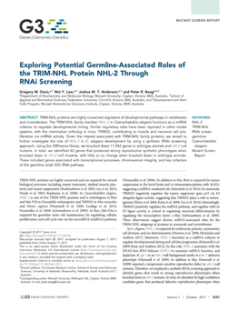Exploring Potential Germline-Associated Roles of the TRIM-NHL Protein NHL-2 Through Rnai Screening