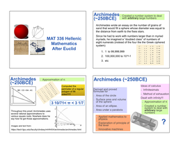 Archimedes (~250BCE) (~250BCE) Computed the Ideas of Calculus Perimeter of a Regular BD : CD = BA : AC