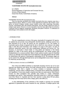 TAXONOMIC STATUS of Anastrepha Fraterculus