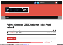 Adstringo Secures $350K Funds from Indian Angel Network | Tropicalpost