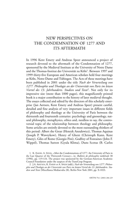 New Perspectives on the Condemnation of 1277 and Its Aftermath