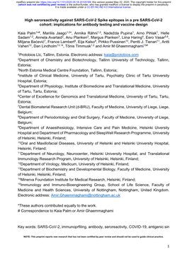 High Seroreactivity Against SARS-Cov-2 Spike Epitopes in a Pre SARS-Cov-2 Cohort: Implications for Antibody Testing and Vaccine Design