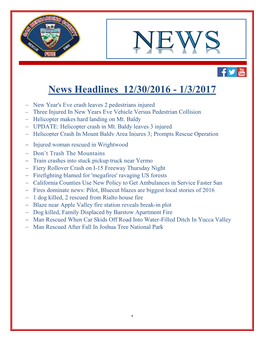 News Headlines 12/30/2016 - 1/3/2017