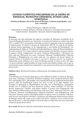 Listado Florístico Preliminar De La Sierra De Baragua