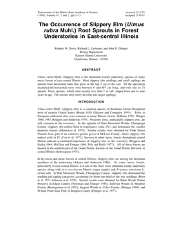 The Occurrence of Slippery Elm (Ulmus Rubra Muhl.) Root Sprouts in Forest Understories in East-Central Illinois