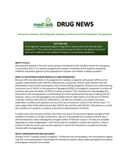 Interaction Between Ella (Ulipristal Acetate) and Hormonal Contraception (Progestins)
