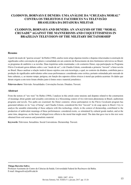 Uma Análise Da “Cruzada Moral” Contra Os Trejeitos E Faceirices Na Televisão Brasileira Da Ditadura Militar