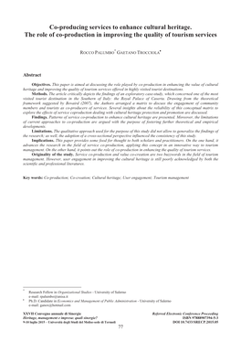 Co-Producing Services to Enhance Cultural Heritage. the Role of Co-Production in Improving the Quality of Tourism Services