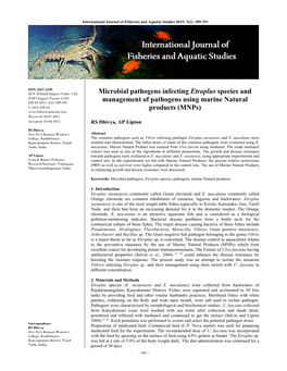 Microbial Pathogens Infecting Etroplus Species and Management of Pathogens Using Marine Natural Products