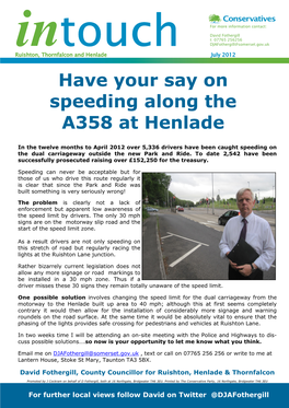 Have Your Say on Speeding Along the A358 at Henlade