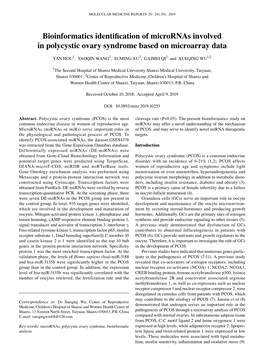 Bioinformatics Identification of Micrornas Involved in Polycystic Ovary Syndrome Based on Microarray Data