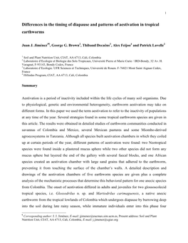 Patterns of Aestivation in Tropical Earthworms