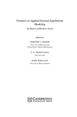 Frontiers in Applied General Equilibrium Modeling in Honor of Herbert Scarf