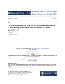 The Pope and Henry George: Pope Leo XIII Compared with Henry George, on the Ownership of Land and Other Natural Resources