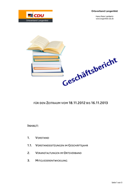 Für Den Zeitraum Vom 18.11.2012 Bis 16.11.2013 Inhalt